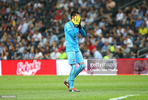 Jose Canales goalkeeper of Lobos BUAP reacts during the 16th round match between Monterrey and Lobos BUAP as part of the Torneo Clausura 2018 Liga MX...