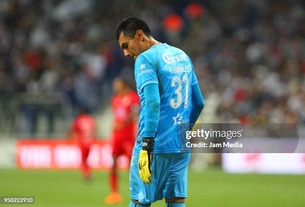 Jose Canales goalkeeper of Lobos BUAP reacts during the 16th round match between Monterrey and Lobos BUAP as part of the Torneo Clausura 2018 Liga MX...