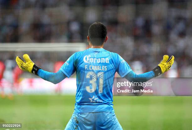 Jose Canales goalkeeper of Lobos BUAP reacts during the 16th round match between Monterrey and Lobos BUAP as part of the Torneo Clausura 2018 Liga MX...