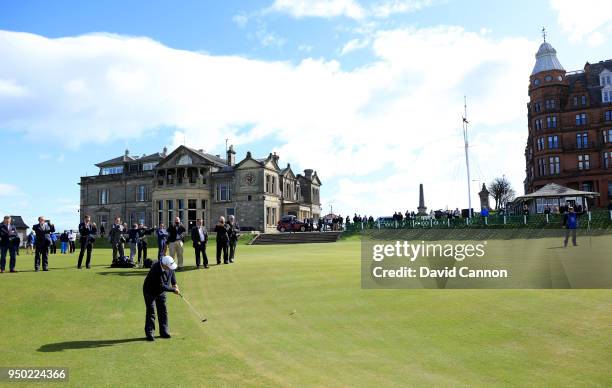 Costantino Rocca of Italy attempts to recreate the long putt that he holed from the 'Valley of Sin' to get into a play-off with John Daly for the...