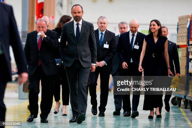 Thierry de La Tour d'Artaise, CEO of small domestic appliances and cookware Groupe Seb Moulinex , French Prime Minister Edouard Philippe and French...