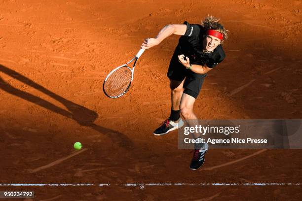 Alexander Zverev of Germany during the Monte Carlo Rolex Masters 1000 at Monte Carlo on April 20, 2018 in Monaco, Monaco.