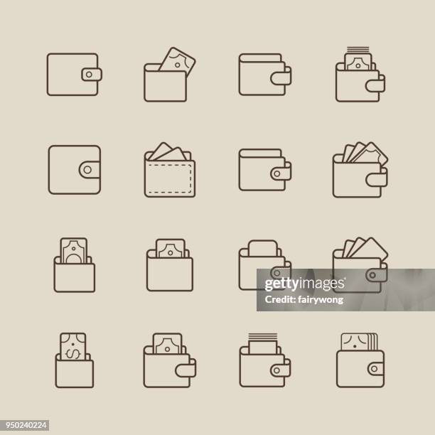 ilustraciones, imágenes clip art, dibujos animados e iconos de stock de cartera y los iconos de dinero - cartera