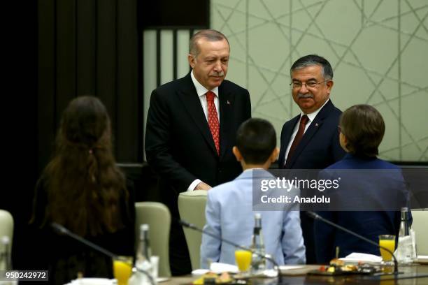 Turkish President Recep Tayyip Erdogan receives children as part of the National Sovereignty and Children's Day, at Presidential Complex in Ankara,...