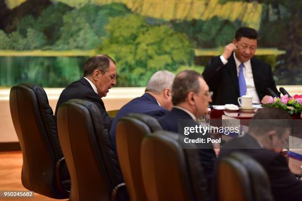 Russian Foreign Minister Sergei Lavrov attends a meeting with Chinese President Xi Jinping at the Great Hall of the People on April 23, 2018 in...