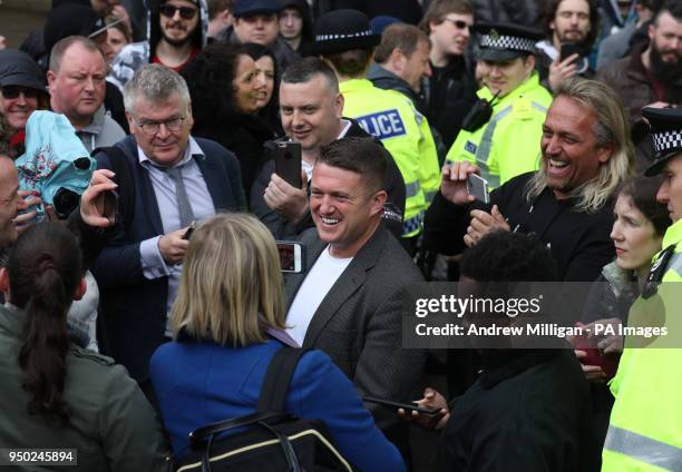 Former English Defence League leader Tommy Robinson outside Airdrie Sheriff Court after Mark Meechan was fined &pound;800 for an offence under the...