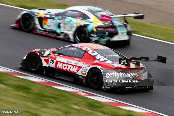 Hideki Mutoh of Japan and Daisuke Nakajima of Japan driving the Motul Mugen NSX-GT in action during the Autobacs SuperGT series official test at the...