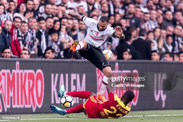 Aly Cissokho of Evkur Yeni Malatyaspor, Ricardo Andrade Quaresma Bernardo of Besiktas JK during the Turkish Spor Toto Super Lig football match...