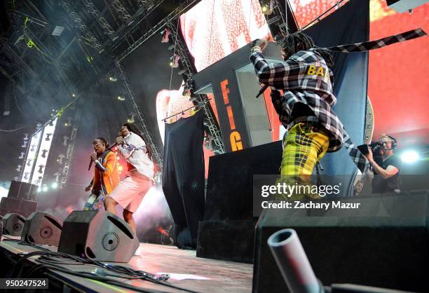 Quavo, Takeoff, Offset of Migos performs onstage during the 2018 Coachella Valley Music and Arts Festival at the Empire Polo Field on April 22, 2018...