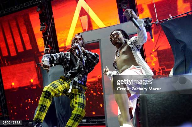 Offset, and Takeoff of Migos performs onstage during the 2018 Coachella Valley Music and Arts Festival at the Empire Polo Field on April 22, 2018 in...