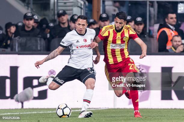 Adriano Correia Claro of Besiktas JK , Issam Chebake of Evkur Yeni Malatyaspor during the Turkish Spor Toto Super Lig football match between Besiktas...