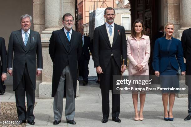 Inigo Mendez de Vigo, Mariano Rajoy, King Felipe VI of Spain, Queen Letizia of Spain, Cristina Cifuentes attend the 'Miguel de Cervantes 2017' Award,...