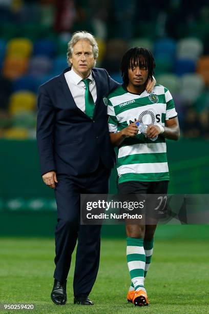 Sporting CP head coach Jorge Jesus from Portugal and Sporting CP Midfielder Gelson Martins from Portugal during the Premier League 2017/18 match...