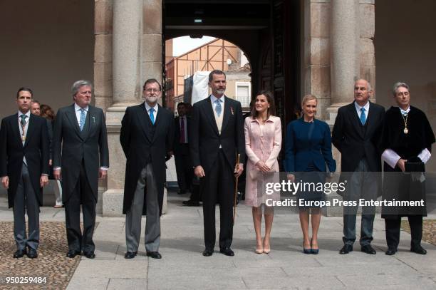 Inigo Mendez de Vigo, Mariano Rajoy, King Felipe VI of Spain, Queen Letizia of Spain, Cristina Cifuentes attend the 'Miguel de Cervantes 2017' Award,...