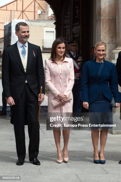 King Felipe VI of Spain, Queen Letizia of Spain and Cristina Cifuentes attend the 'Miguel de Cervantes 2017' Award, given to Nicaraguan writer Sergio...