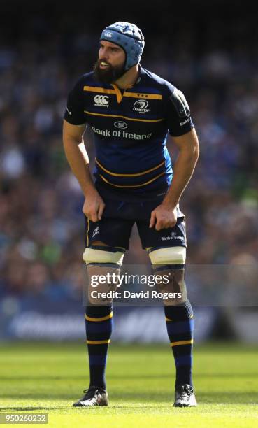 Scott Fardy of Leinster looks on during the European Rugby Champions Cup Semi-Final match between Leinster Rugby and Scarlets at Aviva Stadium on...