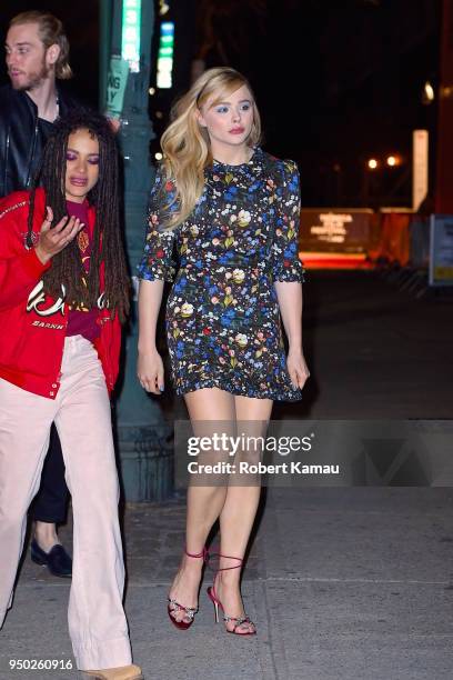Chloe Grace Moretz and Sasha Lane seen hanging out in Manhattan on April 22, 2018 in New York City.