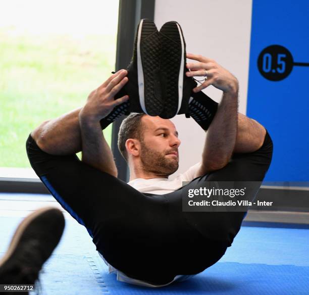 Samir Handanovic of FC Internazionale in action during the FC Internazionale training session at the club's training ground Suning Training Center in...