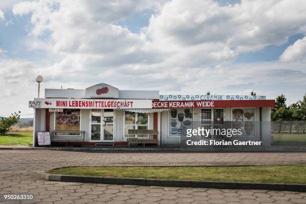 Small shop for food with german advertising in the german-polish border area is pictured on April 13, 2018 in Radomierzyce, Poland.