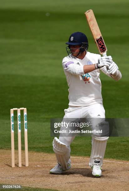 Kyle Abbott of Hampshire plays a shot during the Specsavers County Championship: Division One match between Surrey and Hampshire on Day 4 at The Kia...