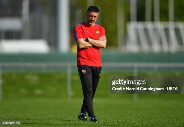 Barcelona head coach Francisco Pimienta during the UEFA Youth League Final Training at Colovray Sports Centre on April 22, 2018 in Nyon, Switzerland.