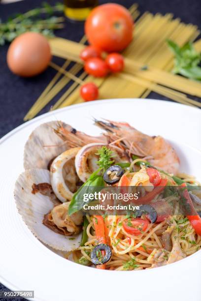 seafood spaghetti - jordan lye stock pictures, royalty-free photos & images