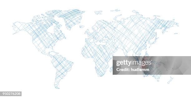 vector world map with single line isolated on white background - global network map stock illustrations