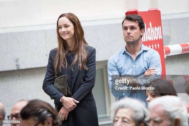 Sergio Alvarez Moya and Nina Ulenberg are seen on April 23, 2018 in Madrid, Spain.