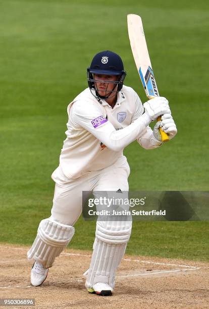 Sam Northeast of Hampshire plays a shot during the Specsavers County Championship: Division One match between Surrey and Hampshire on Day 4 at The...