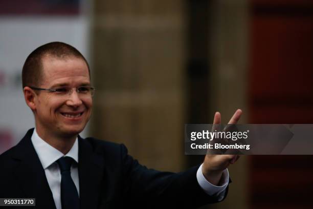 Ricardo Anaya, presidential candidate for the National Action Party , gestures as he arrives for the first presidential debate in Mexico City,...