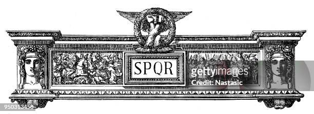 ilustrações, clipart, desenhos animados e ícones de spqr é um initialism de uma frase em latim: senātus populusque rōmānus ("o senado romano e pessoas", ou mais livremente como "o senado e povo de roma", referindo-se ao governo da república romana - ralo estrutura construída