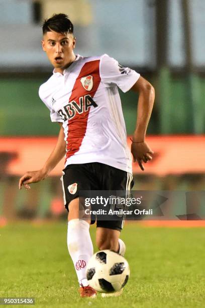 Exequiel Palacios of River Plate kicks the ball during a match between Arsenal and River Plate as part of Argentina Superliga 2017/18 at Julio...