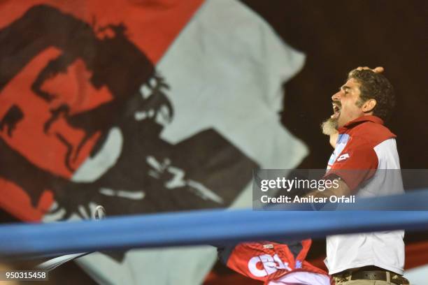 Fan of Arsenal cheers for his team after a match between Arsenal and River Plate as part of Argentina Superliga 2017/18 at Julio Humberto Grondona...