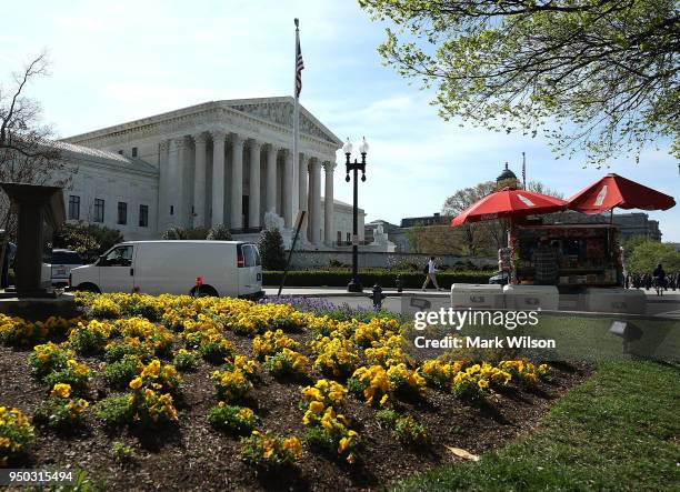 Flowers are in bloom near the U.S. Supreme Court, on April 23, 2018 in Washington, DC. Today the high court is hearing arguments in Chavez-Mesa v....