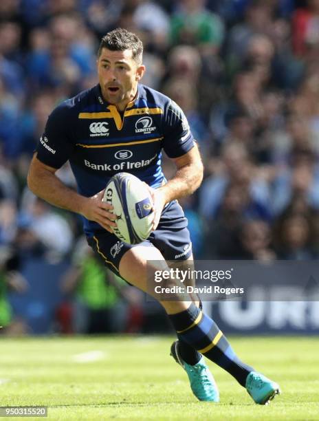 Rob Kearney of Leinster runs with the ball during the European Rugby Champions Cup Semi-Final match between Leinster Rugby and Scarlets at Aviva...