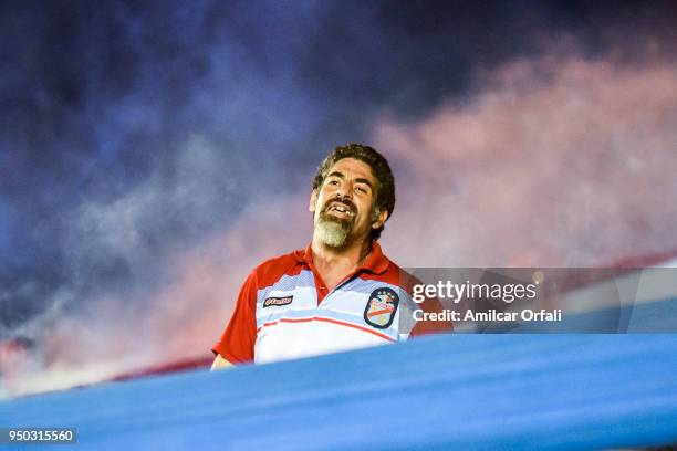 Fan of Arsenal cheers for his team after a match between Arsenal and River Plate as part of Argentina Superliga 2017/18 at Julio Humberto Grondona...