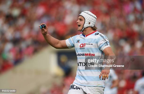 Bordeaux , France - 22 April 2018; Pat Lambie of Racing 92 holds his GPS device during the European Rugby Champions Cup semi-final match between...