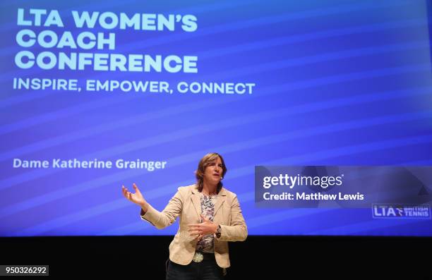 Dame Katherine Grainger pictured during the LTA Women's Conference at the Birmingham ICC on April 23, 2018 in Birmingham, England.