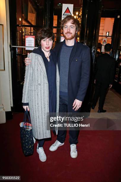 Premiere of the play Douce-Amere at the Theatre de Bouffes-Parisiens in Paris on March 26, 2018. Gael Giraudeau and his fiancee Anne Auffret are...