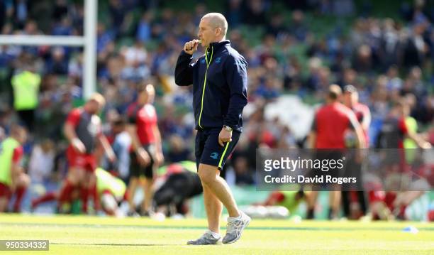 Stuart Lancaster, the Leinster senior coach looks on during the European Rugby Champions Cup Semi-Final match between Leinster Rugby and Scarlets at...