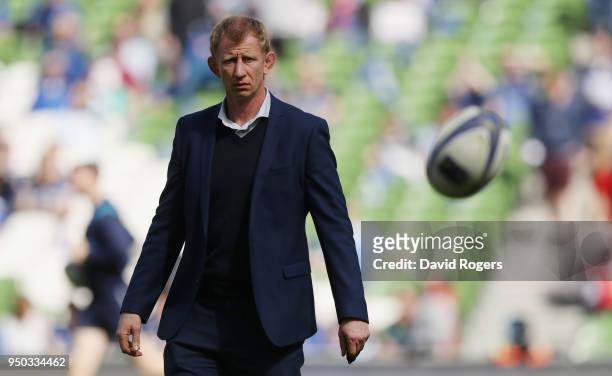 Leo Cullen, the Leinster director of rugby, looks on during the European Rugby Champions Cup Semi-Final match between Leinster Rugby and Scarlets at...