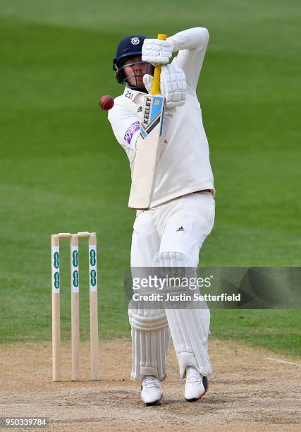 Sam Northeast of Hampshire plays a shot during the Specsavers County Championship: Division One match between Surrey and Hampshire on Day 4 at The...
