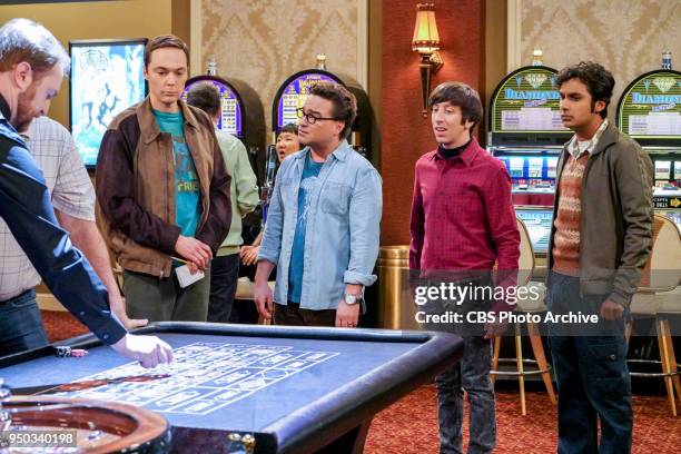 The Monetary Insufficiency" - Pictured: Sheldon Cooper , Leonard Hofstadter , Howard Wolowitz and Rajesh Koothrappali . Sheldon goes to Vegas to win...