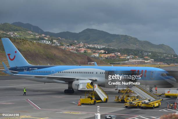 Airways plane, the world's largest charter airline, seen at Cristiano Ronaldo Madeira International Airport, as flights been cancelled and others are...