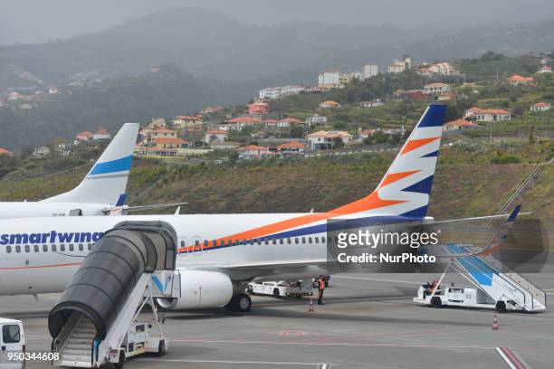 SmartWings, a Czech airline Travel Service plane and Polish Charter airline Enter Air plane seen at Cristiano Ronaldo Madeira International Airport,...