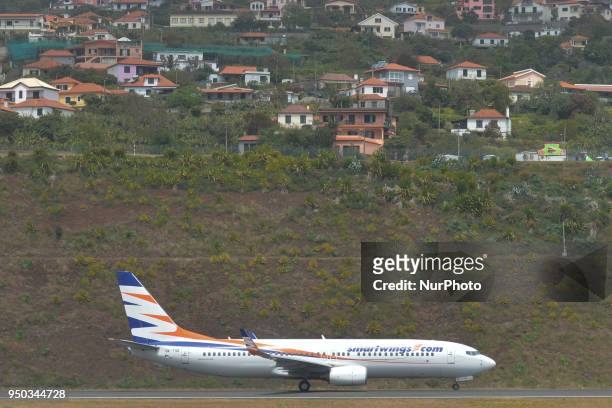 SmartWings, a Czech airline Travel Service plane seen ready to take off from Cristiano Ronaldo Madeira International Airport, as flights been...