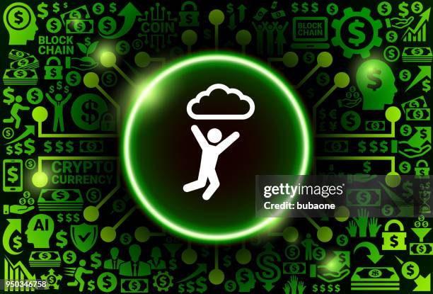 cloud stick figure icon on money and cryptocurrency background - upload and sell stock illustrations