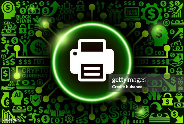 printer icon on money and cryptocurrency background - printer security stock illustrations