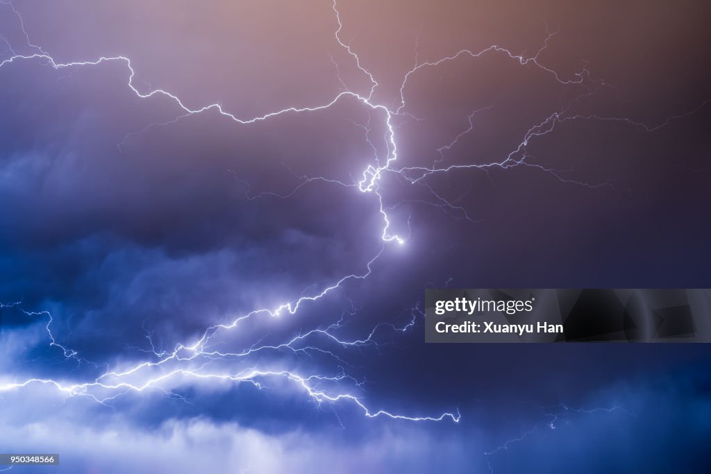 Lightning in the night sky during a thunderstorm