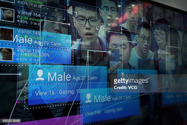 Display shows a facial recognition system during the 1st Digital China Summit at Strait International Conference and Exhibition Center on April 22,...